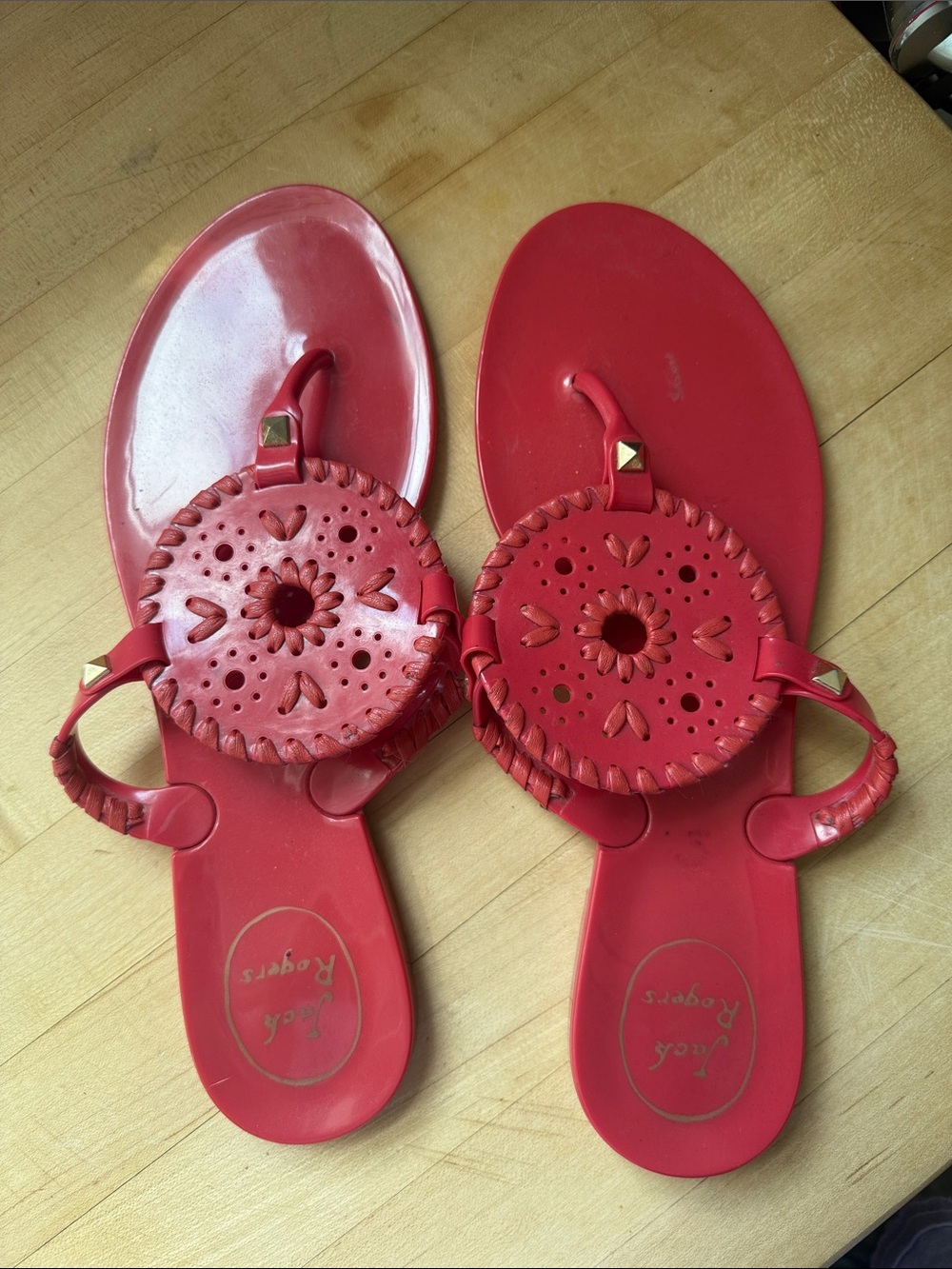 Coral Jack Rogers Jelly Sandals with Decorative Medallions
